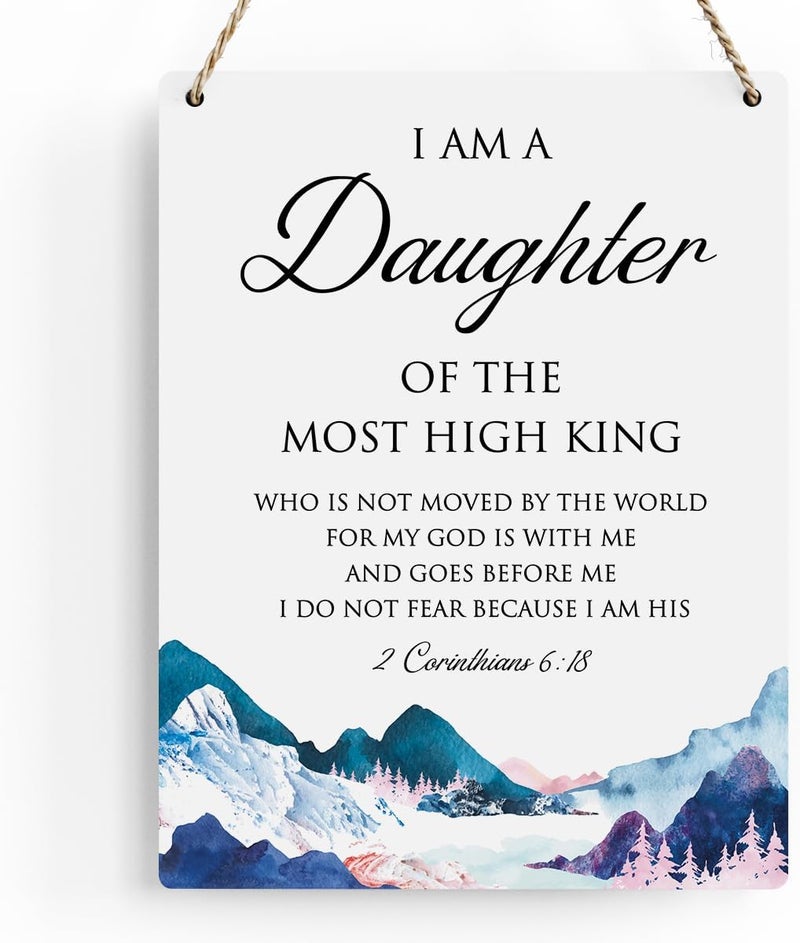 BELLOWDEER Bible Verse Inspirational Wall Decor I am a Daughter of the Most High King 2 Corinthians 6:18 Christian Gifts for Women Girls Scripture Wooden Hanging Sign for Modern Home Office 8 x 10 Inches - Image 1